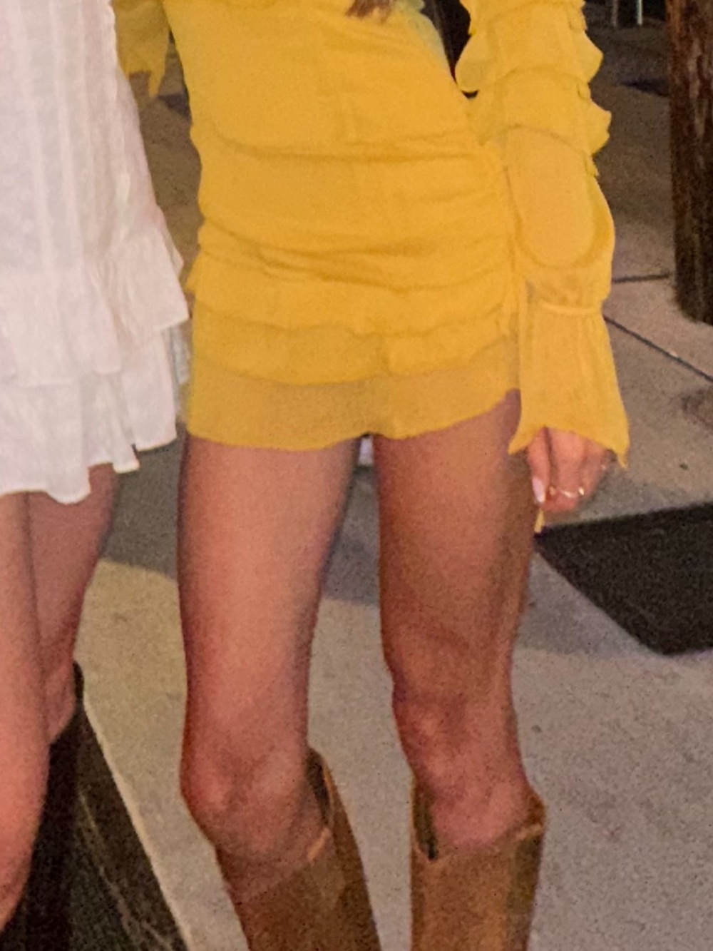 Off-Shoulder Ruffle Mini Dress in Mustard - Picture 2 of 3